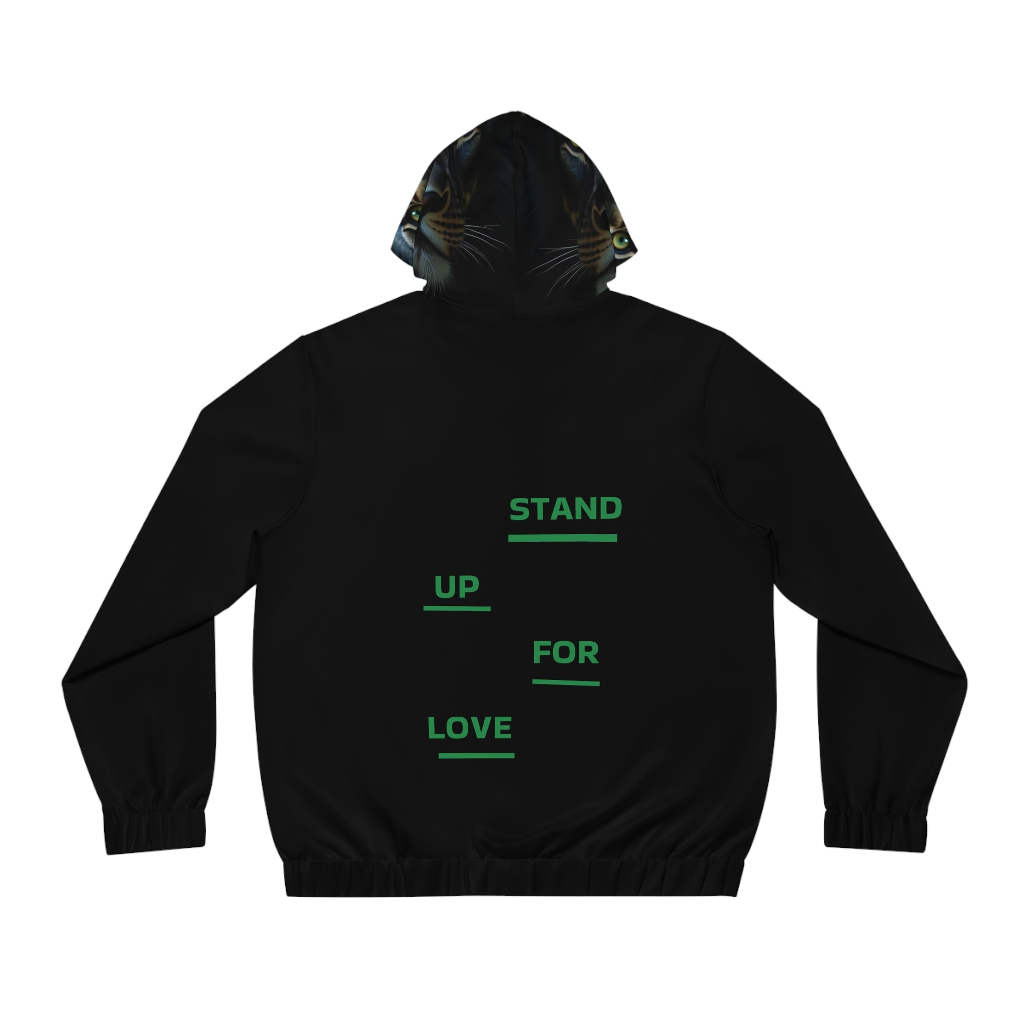 Lion Face Zip Hoodie — Green Floral Crown & “Stand Up For Love” Back Print