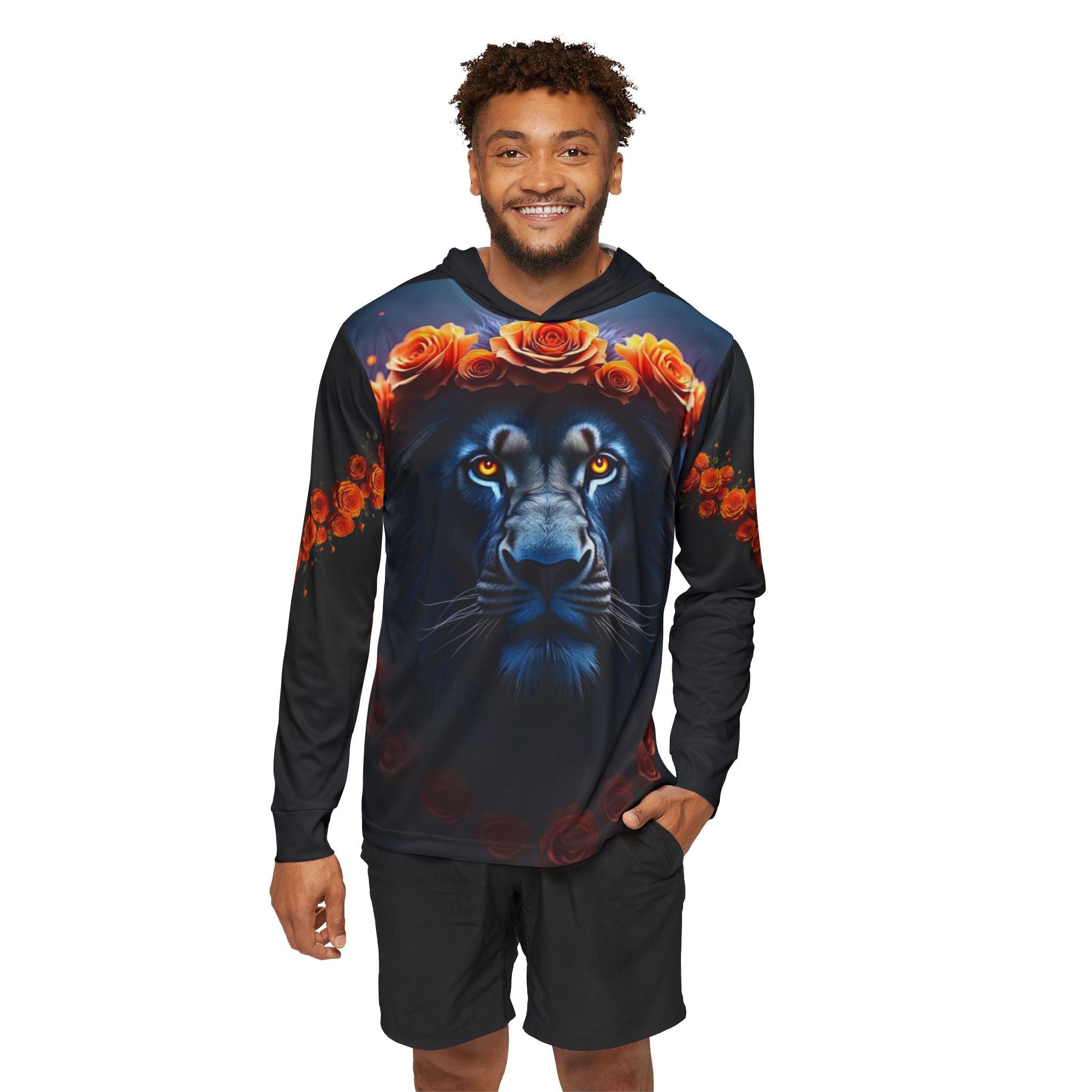 Lion King Orange Wreath Hoodie — Majestic Lion with Rose Wreath