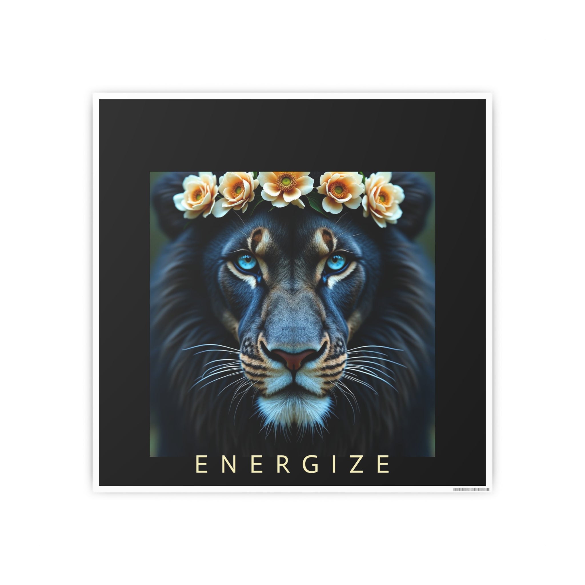 Poster Print - Beautiful Black Lion Rose Wreath Energize Majestic Positive Words