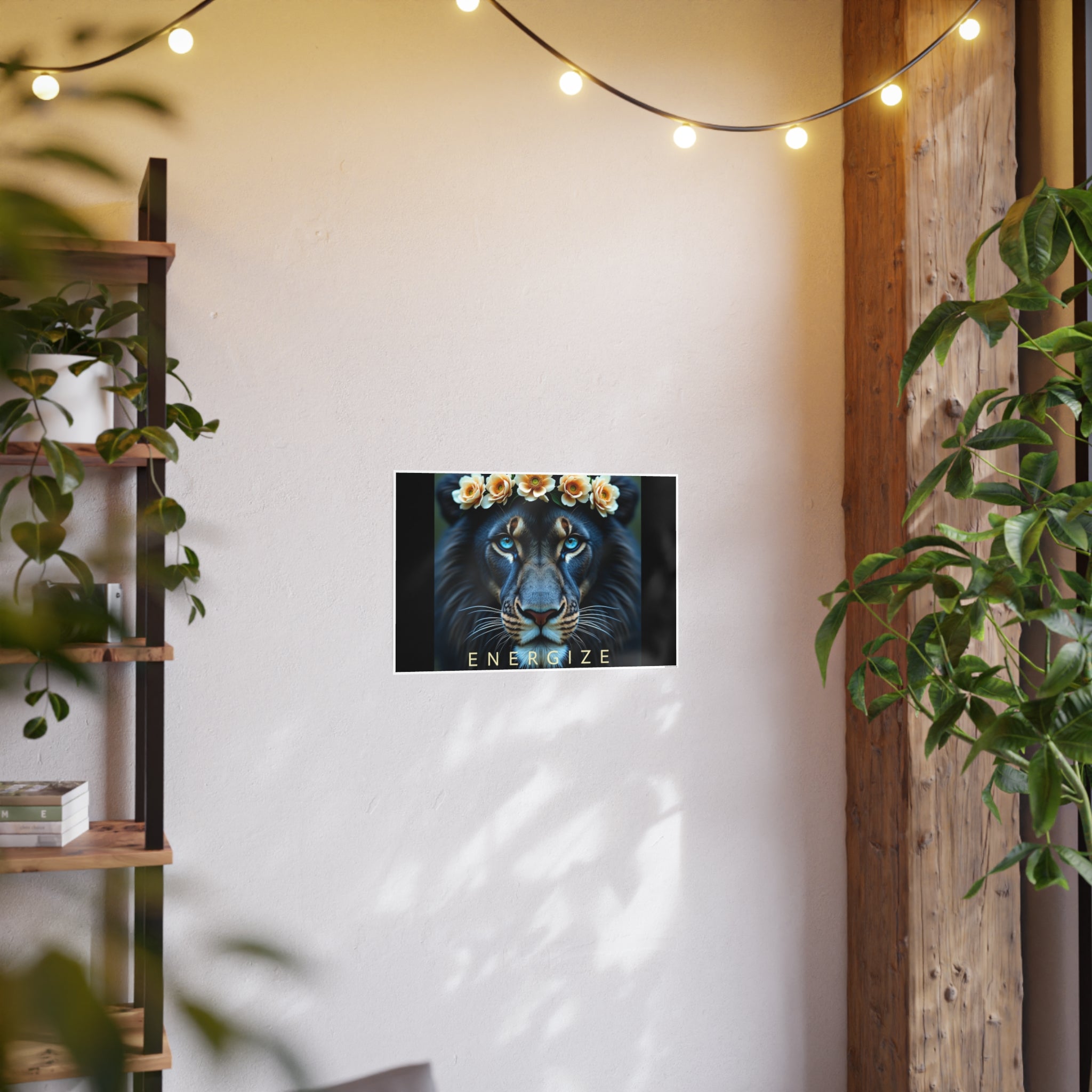 Poster Print - Beautiful Black Lion Rose Wreath Energize Majestic Positive Words