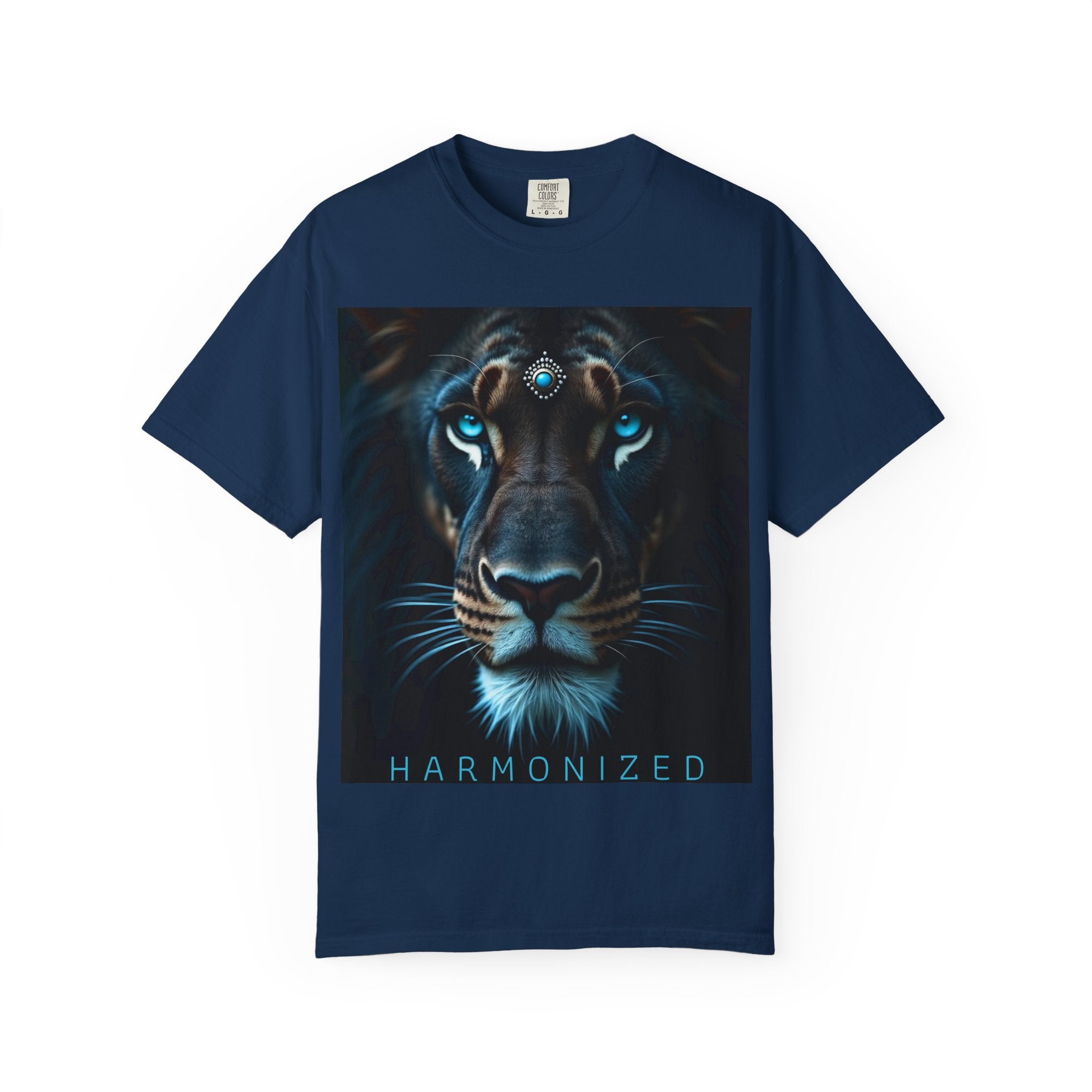 Mystic Lion Portrait T-Shirt — Blue Gem Forehead Graphic Tee