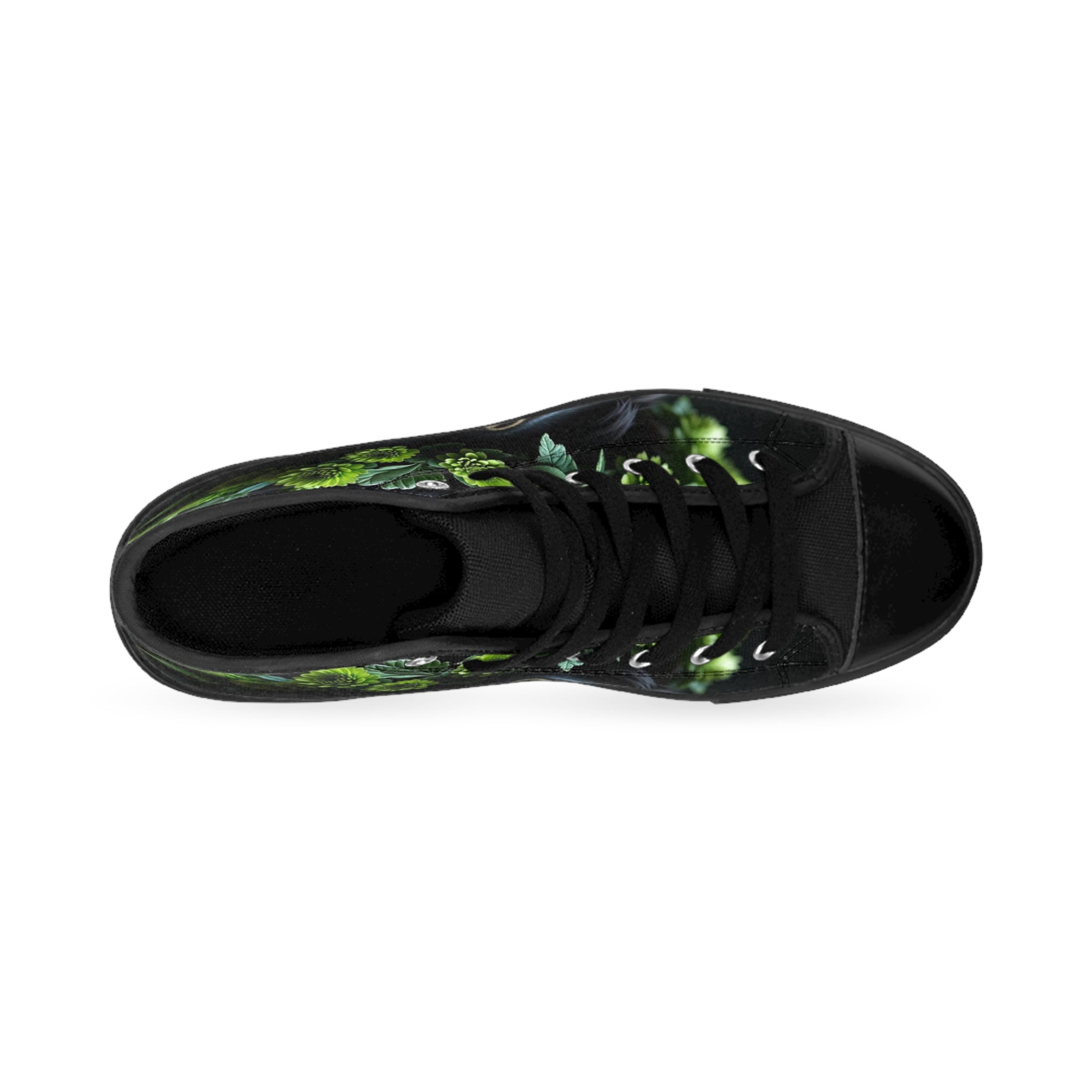 Sneakers - Kingly Black Lion with Green Flower Crown Design