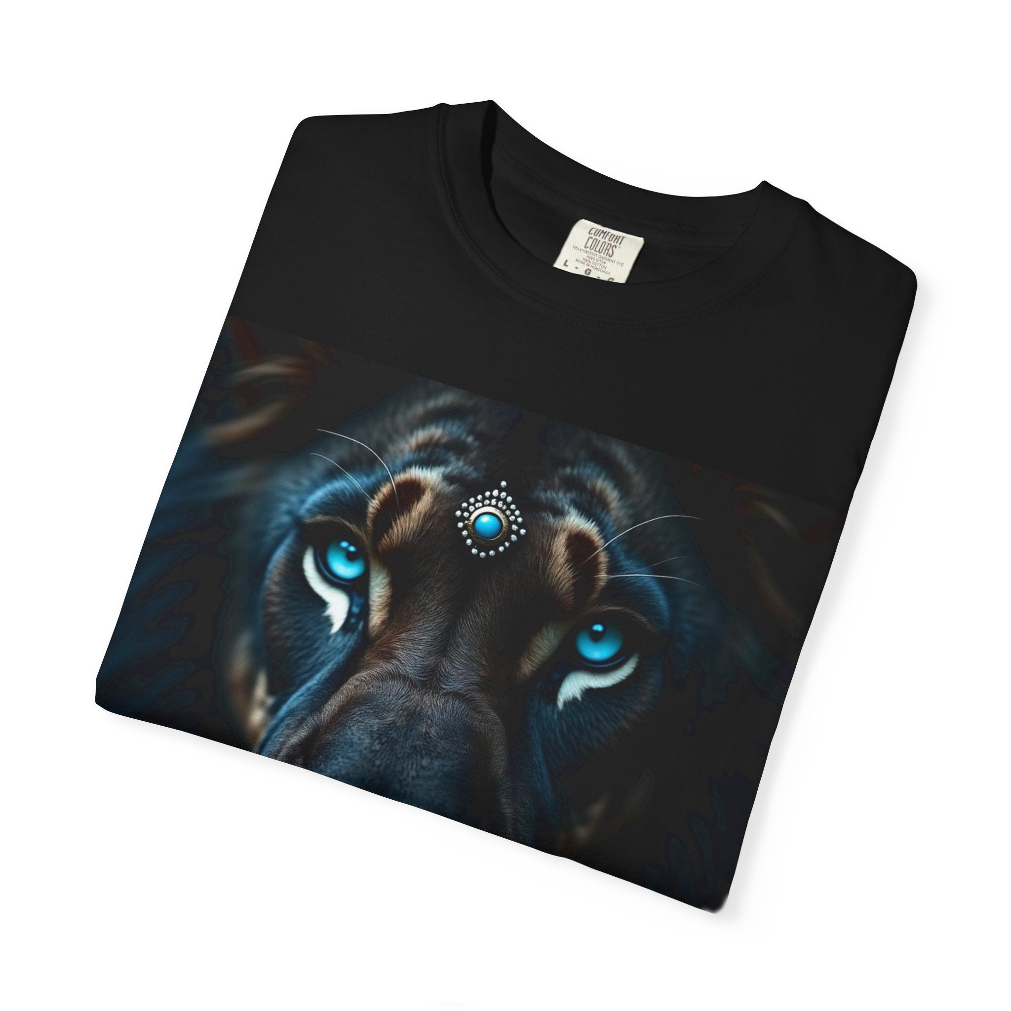 Mystic Lion Portrait T-Shirt — Blue Gem Forehead Graphic Tee