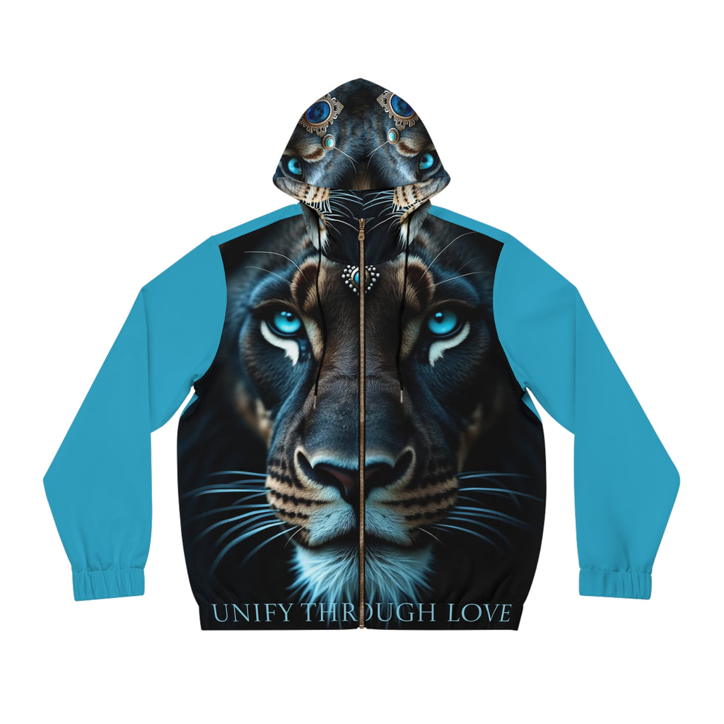 Blue Panther Face Hoodie — Men's Full-Zip Graphic Jacket