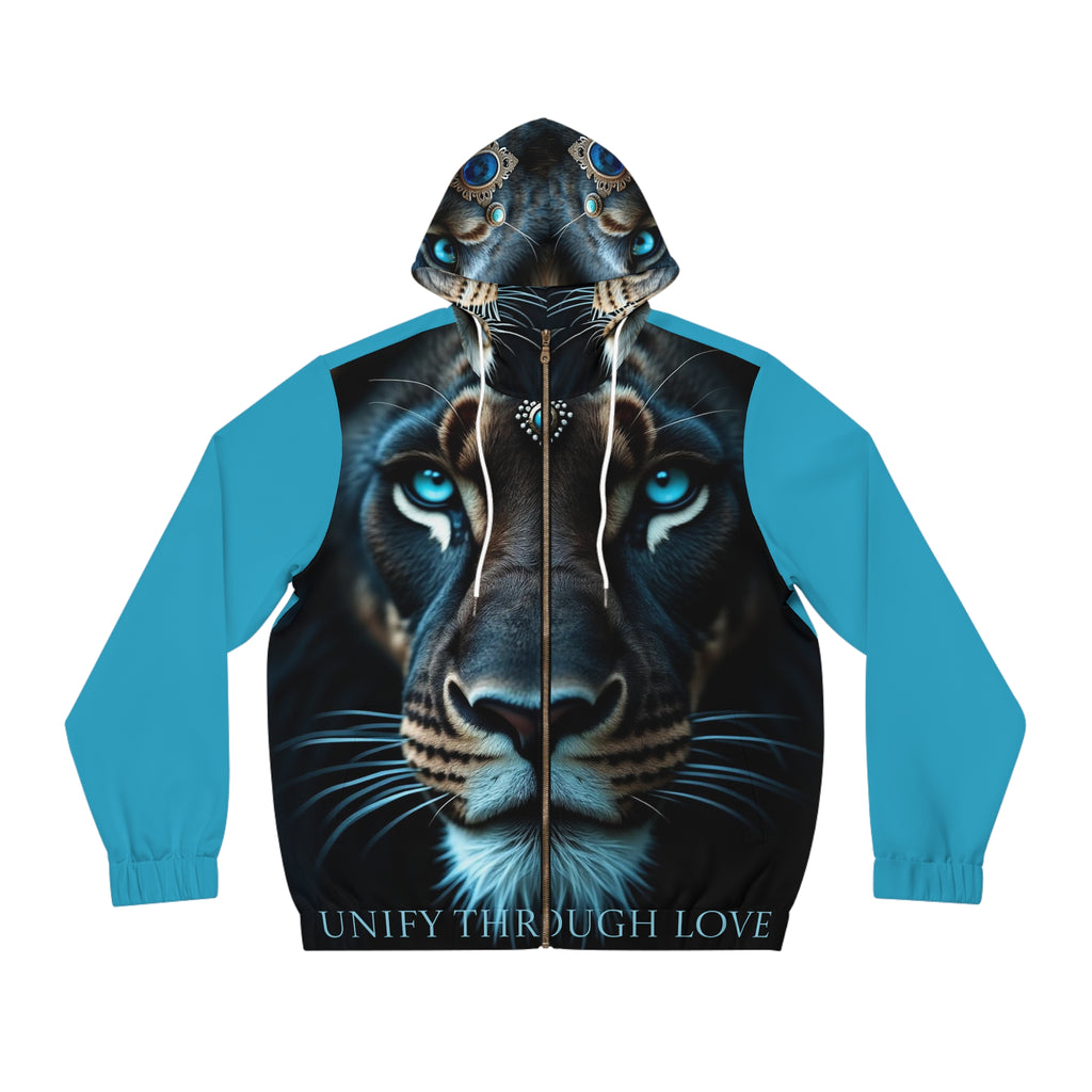 Blue Panther Face Hoodie — Men's Full-Zip Graphic Jacket