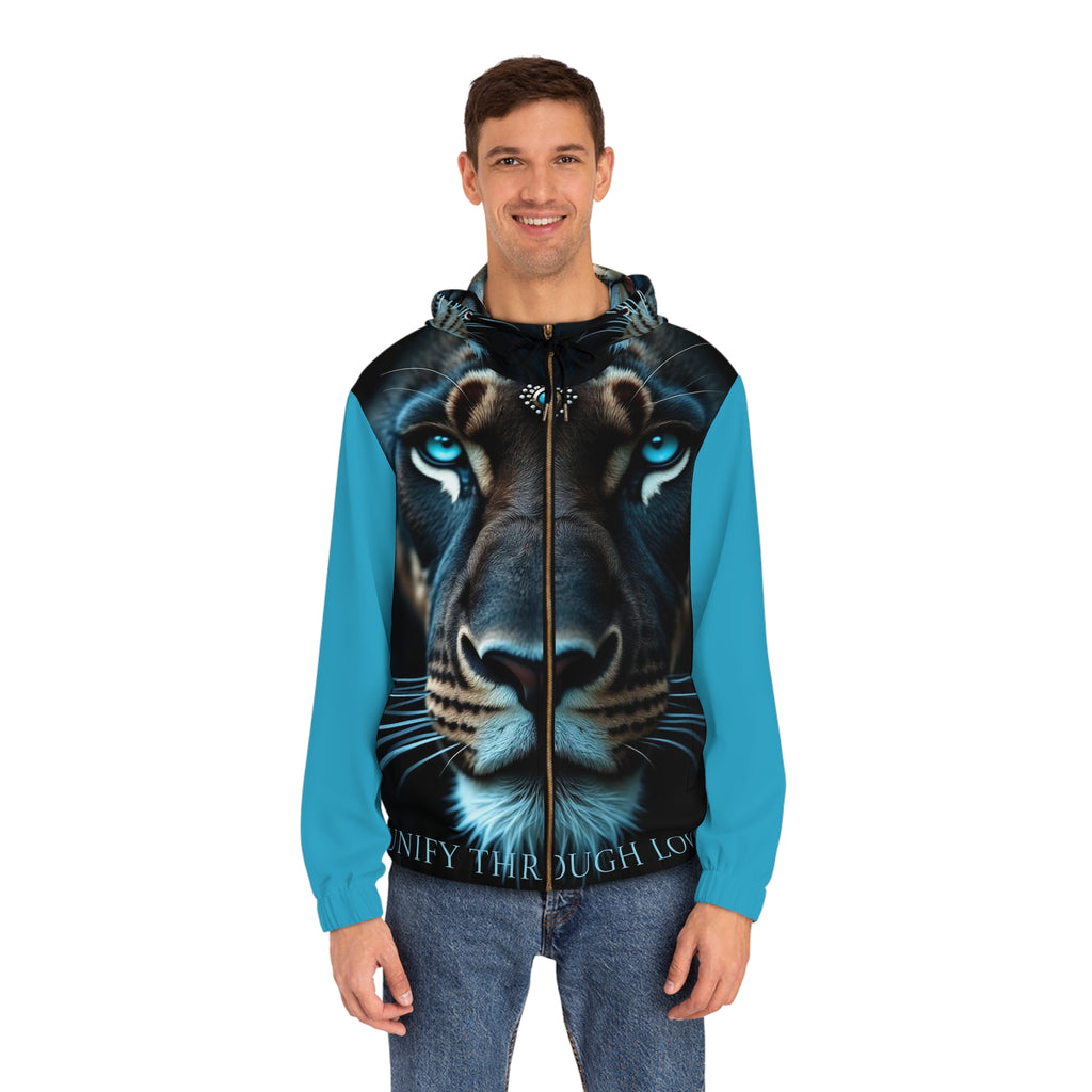 Blue Panther Face Hoodie — Men's Full-Zip Graphic Jacket