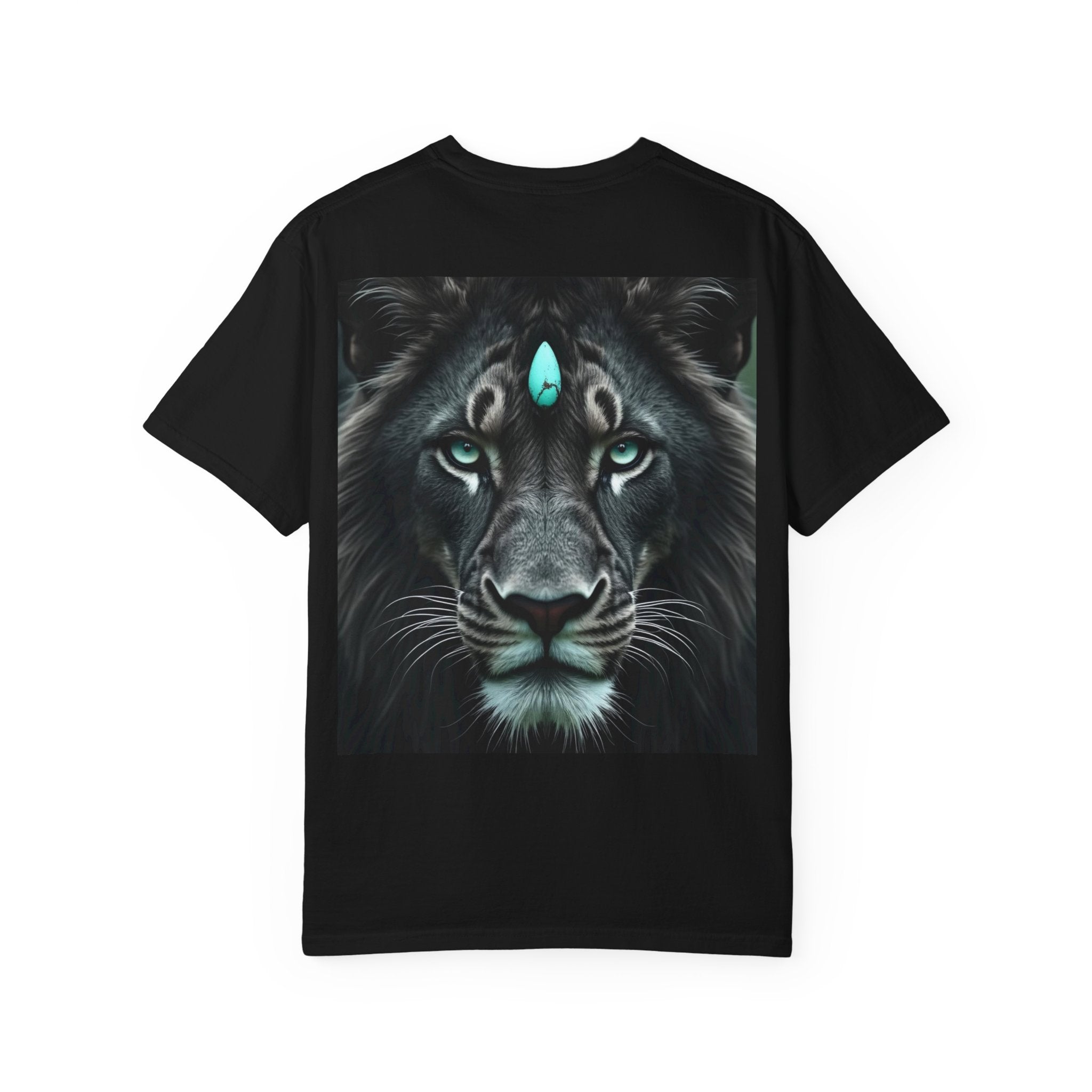 Mystic Lion Portrait T-Shirt — Blue Gem Forehead Graphic Tee