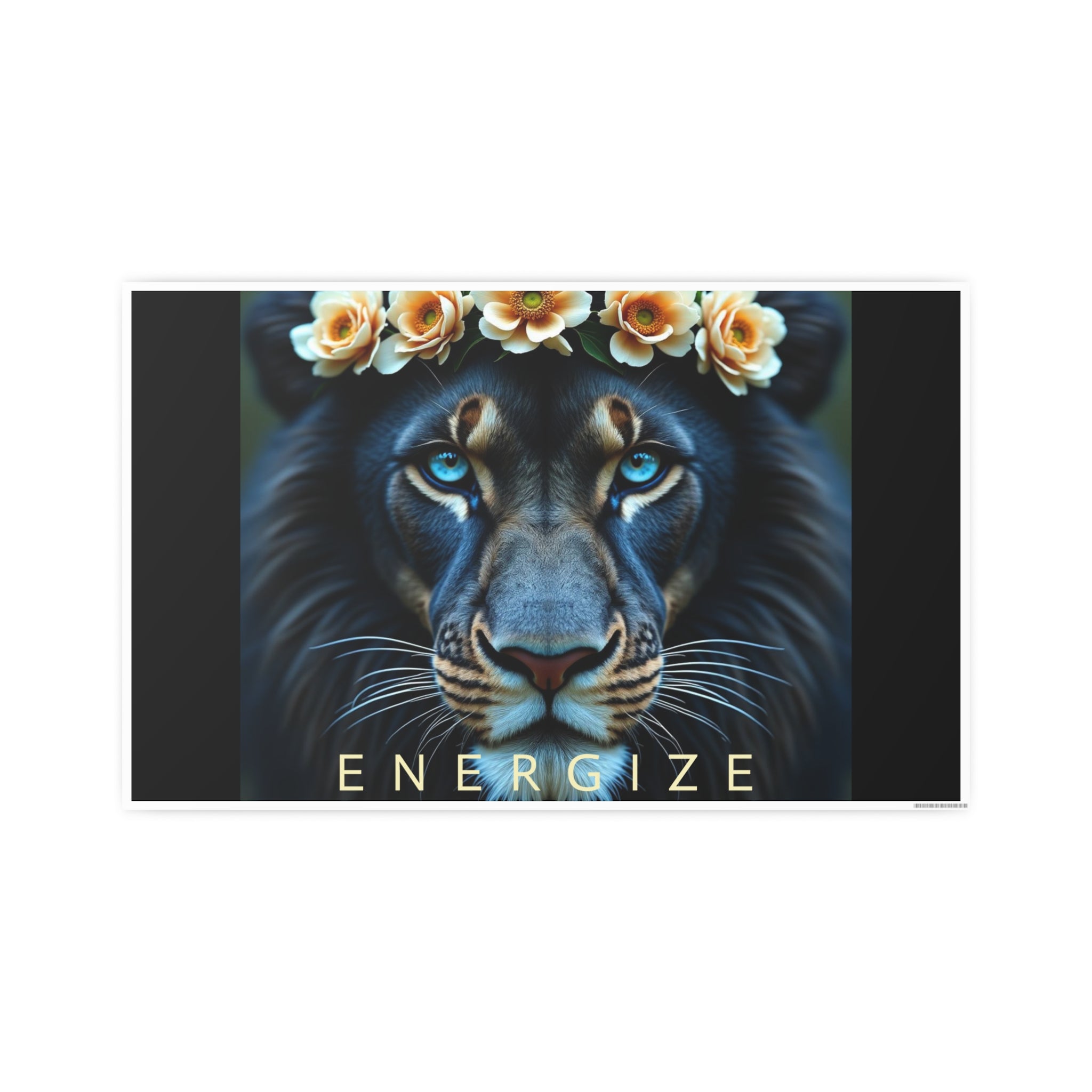 Poster Print - Beautiful Black Lion Rose Wreath Energize Majestic Positive Words