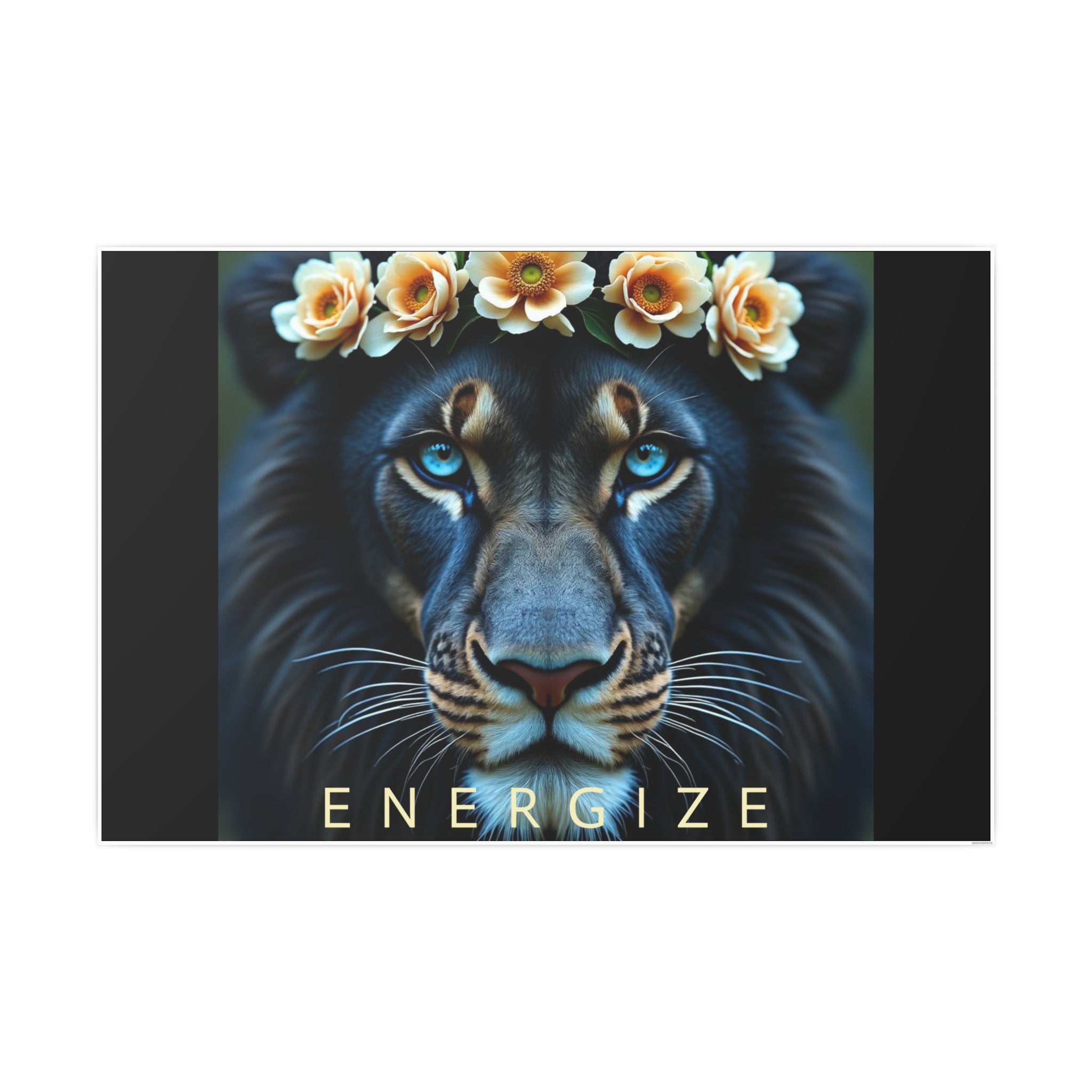 Poster Print - Beautiful Black Lion Rose Wreath Energize Majestic Positive Words