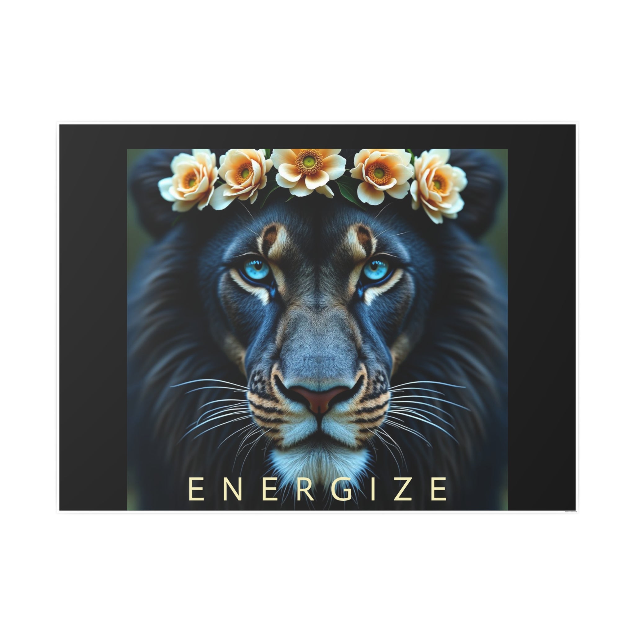 Poster Print - Beautiful Black Lion Rose Wreath Energize Majestic Positive Words