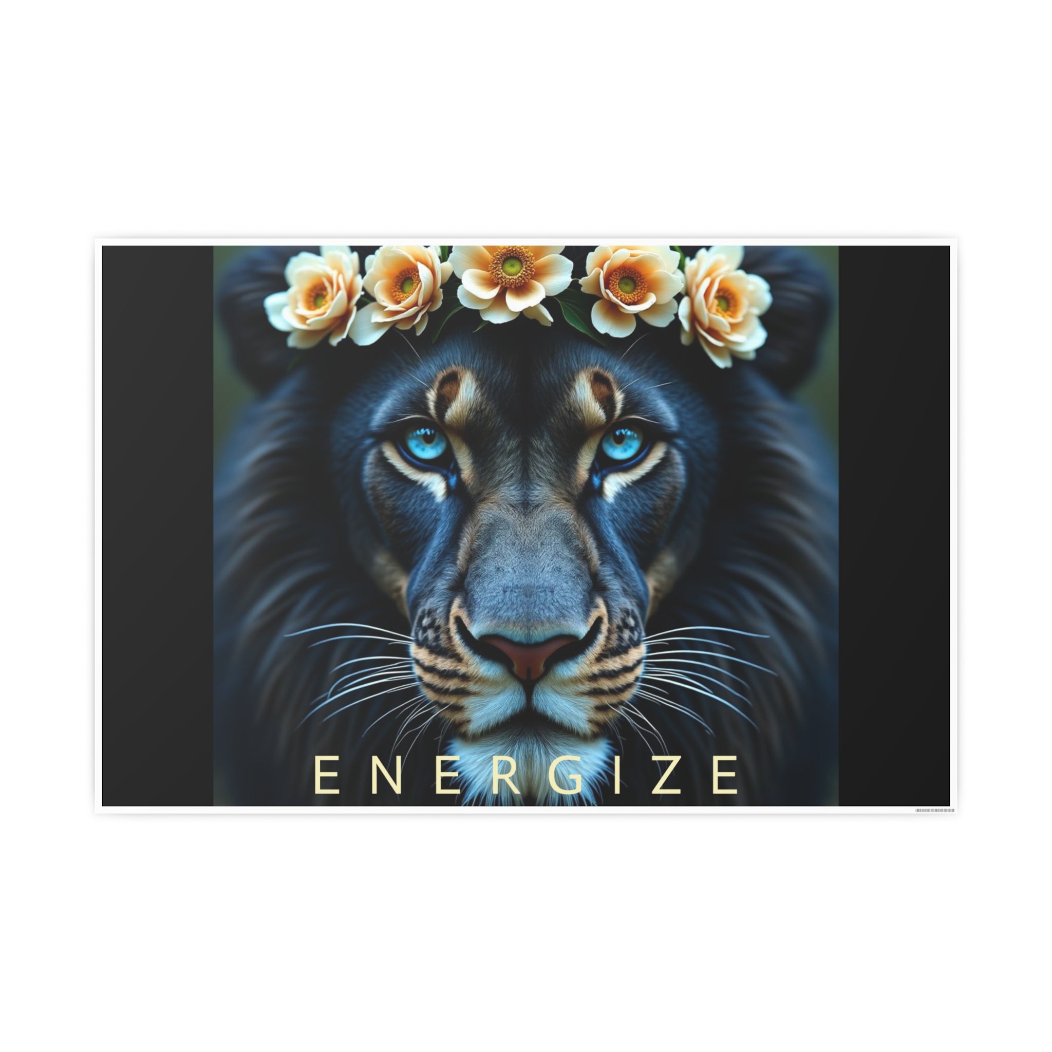 Poster Print - Beautiful Black Lion Rose Wreath Energize Majestic Positive Words