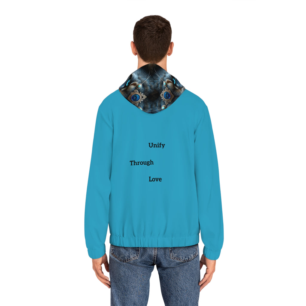 Blue Panther Face Hoodie — Men's Full-Zip Graphic Jacket